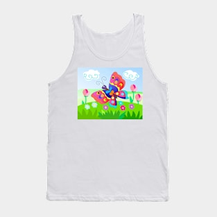 Cartoon butterfly in the meadow Tank Top